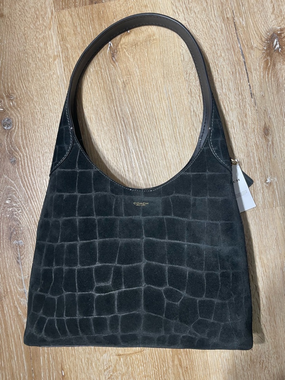 COACH Black Croc-Embossed Suede Shoulder Bag